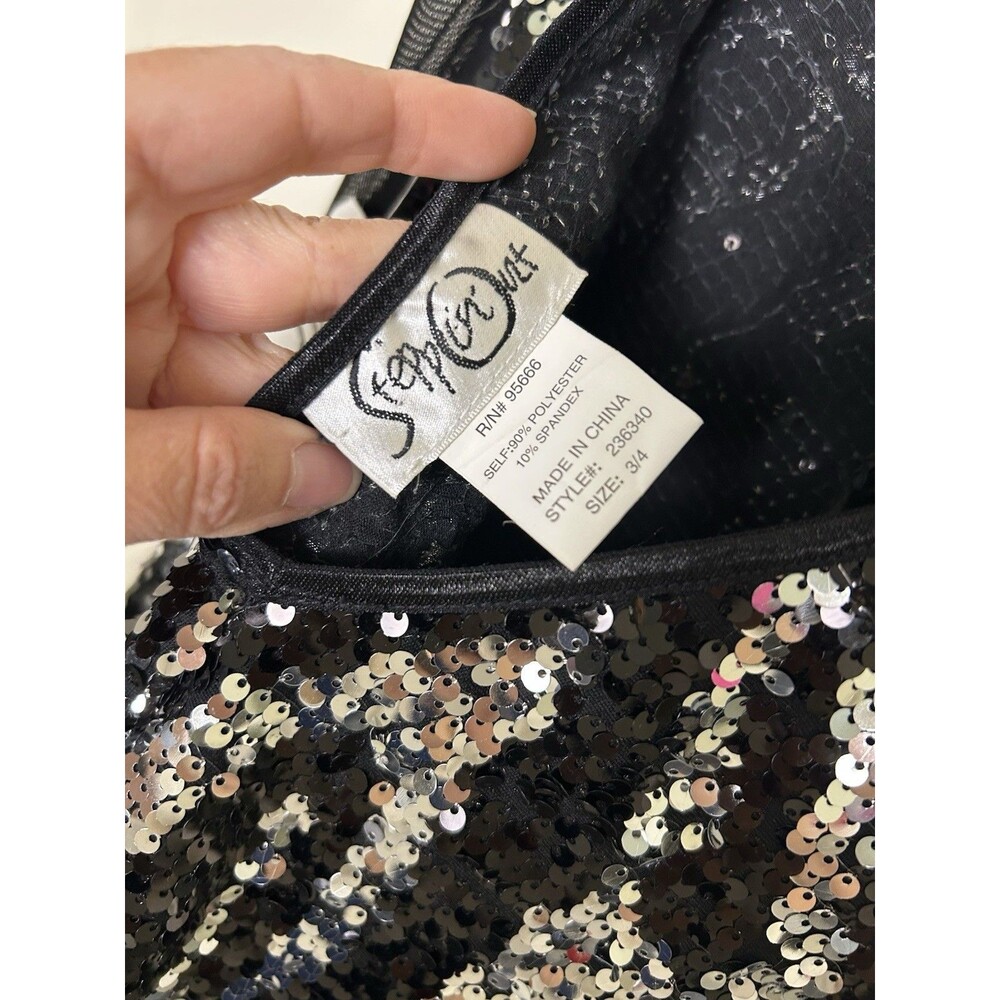 VTG Steppin Out Deep V Mesh Sequin Stretchy Mini Dress NWT Sz 3/4 Zebra - Picture 6 of 7